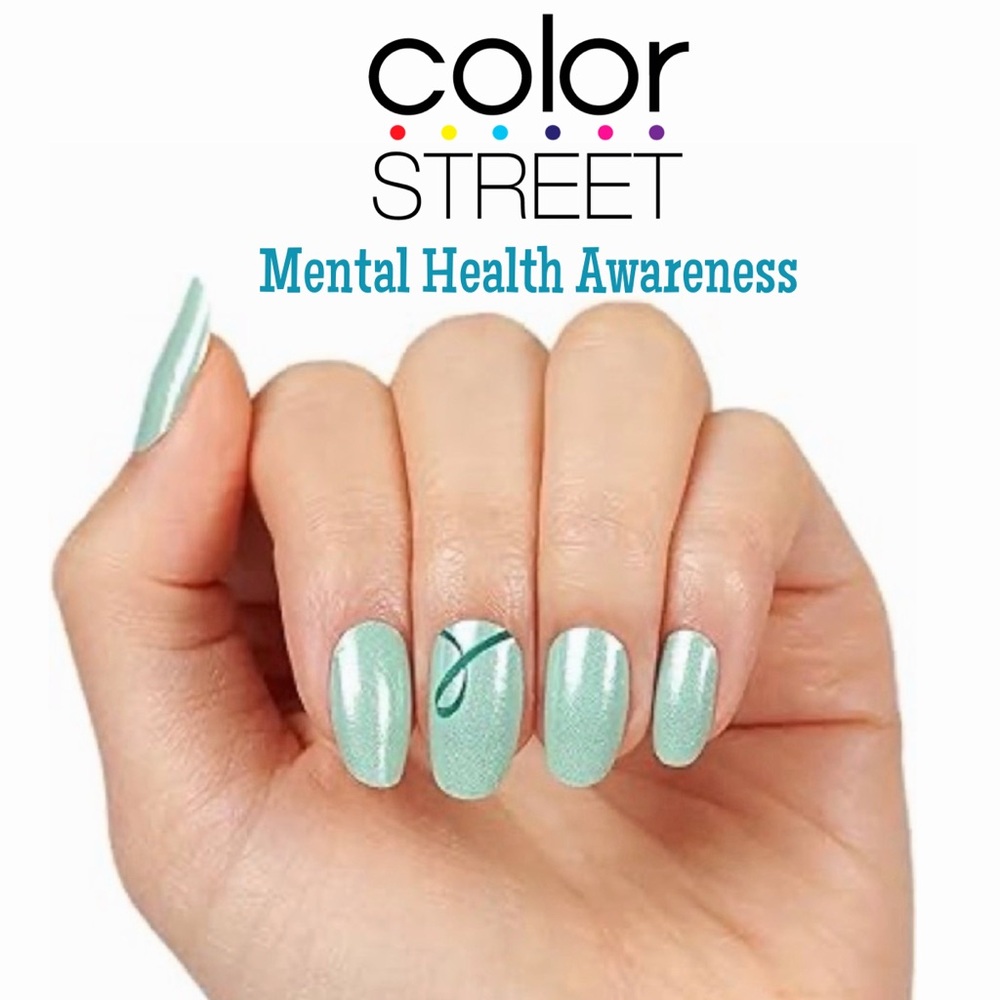 COLOR STREET Teal Nail Strips with Ribbon Design for Mental Health Awareness